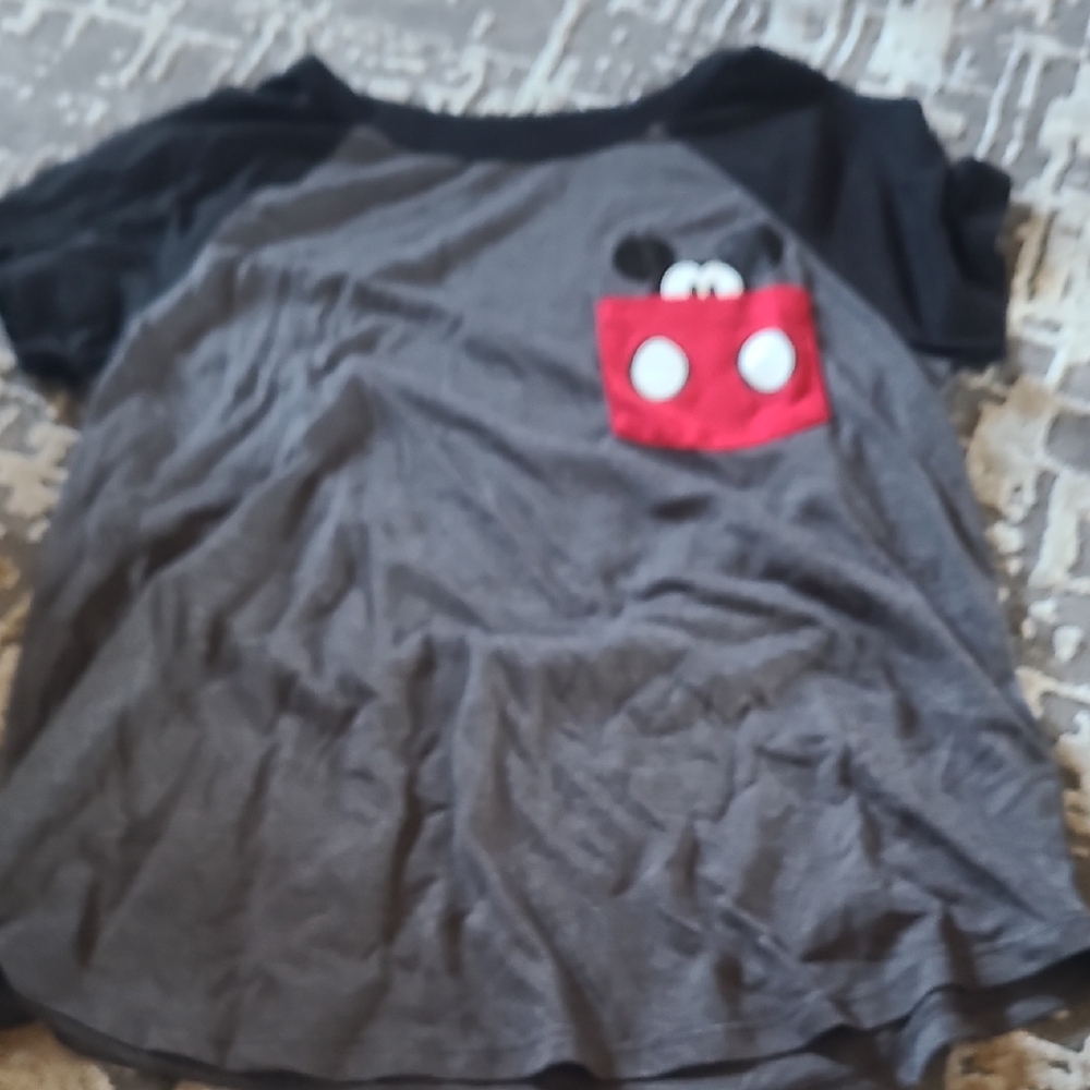Disney Gray and Black T-Shirt with Mickey Mouse Pocket